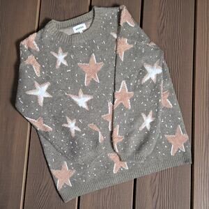 ADORA Oversized Style Boutique Tan Multi Texture  Star Knit Sweater S